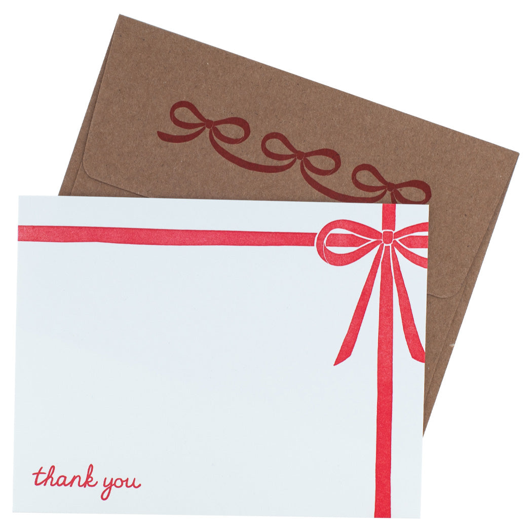 Red Bow Note Cards with Letterpress Envelopes