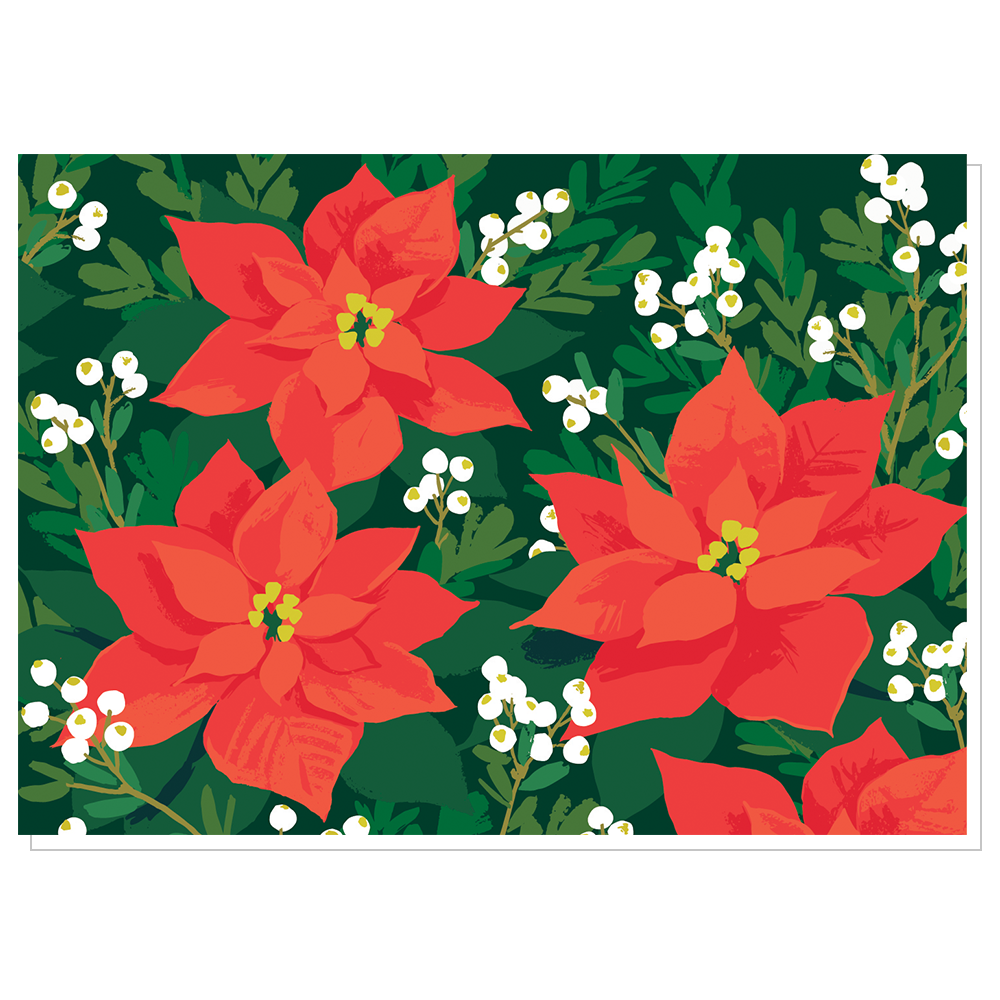 Poinsettia & Winter Berries Note Card