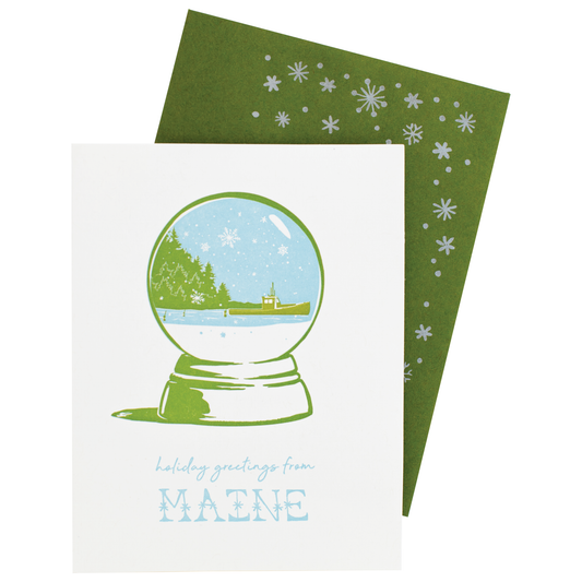 Maine Snow Globe Holiday Card with Printed Envelope