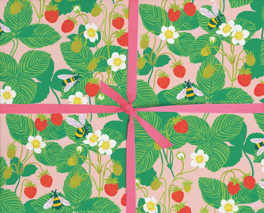 Bees & Strawberries Gift Wrap